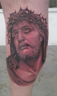 Scott Grosjean - black and gray realistic portrait of Jesus tattoo