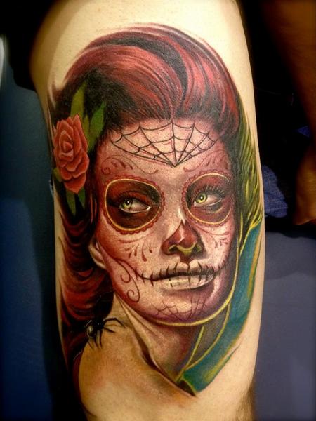 Big Gus - colored realistic portrait of day of the dead tattoo