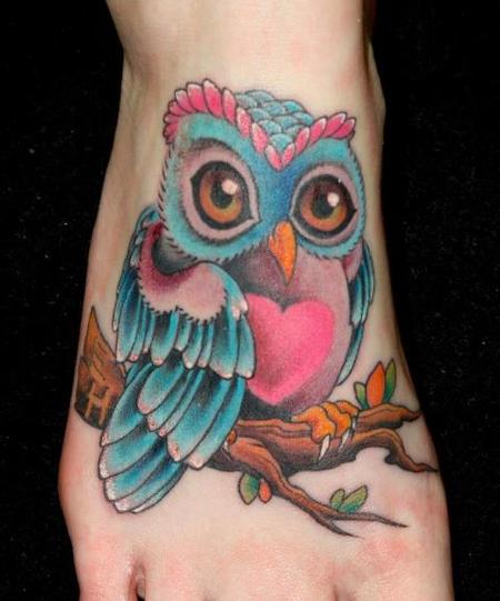 Tim Mcevoy - colorful traditional owl tattoo
