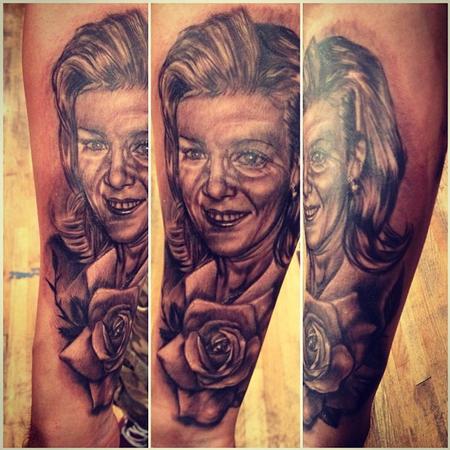 Big Gus - black and gray realistic portrait tattoo