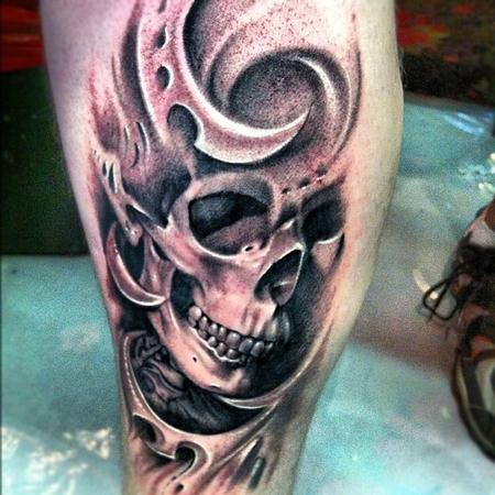 Aric Taylor The Dark Horse - black and gray skeleton tattoo 