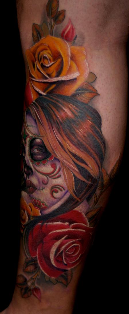 Tim Mcevoy - Custom  color day of the dead portrait rose  tattoo Tim McEvoy Art Junkies