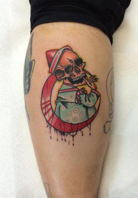 Mike Riedl - Traditional color skull clown tattoo, Mike Riedl Art Junkies Tattoo 