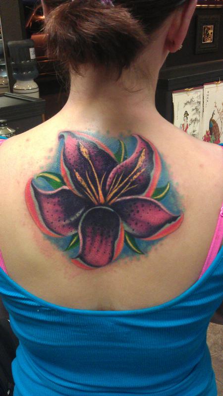Scott Grosjean - Colorful flower cover up tattoo