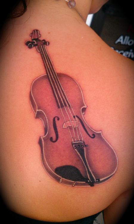 Scott Grosjean - Black and Grey Violin Tattoo