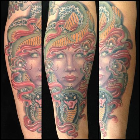 Tim Mcevoy - Colored medusa portrait tattoo, Tim McEvoy Art Junkies Tattoo