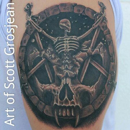 Scott Grosjean - black and gray skeleton tattoo by Scott Grosejean Art Junkies Tattoos