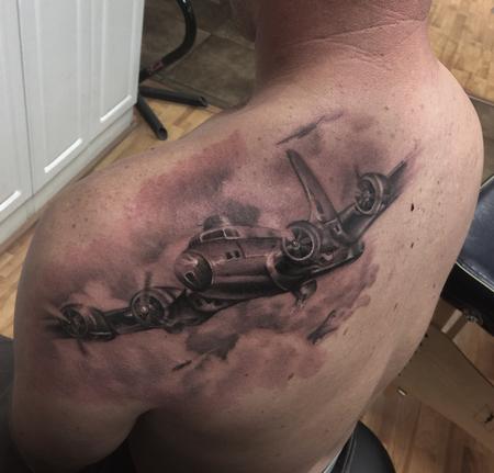 Ryan Mullins - Realistic black and gray B13 plane tattoo, Ryan Mullins Art Junkies Tattoo 