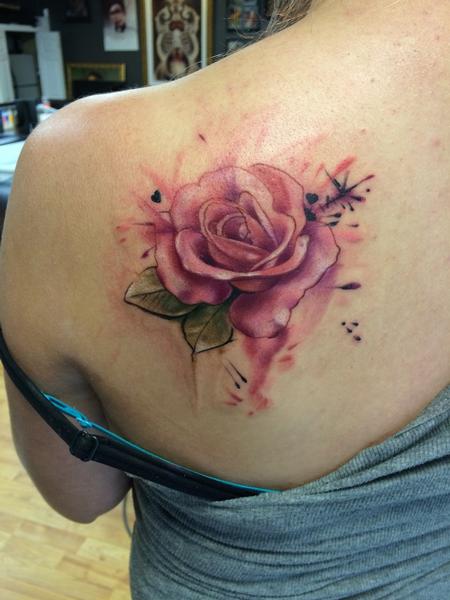 Mike Riedl - Color watercolor rose tattoo, Mike Riedl Art Junkies Tattoo