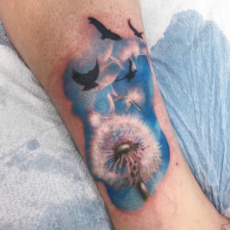 Tattoos - Realistic color dandelion with birds tattoo, Ryan Mullins Art Junkies Tattoo  - 104940