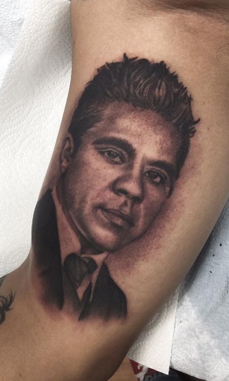 Tattoos - Realistic black and gray portrait tattoo, Ryan Mullins Art Junkies Tattoo  - 108432