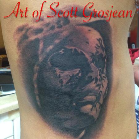 Scott Grosjean - Black and gray horror movie tattoo, Scott Grosjean Art Junkies Tattoo