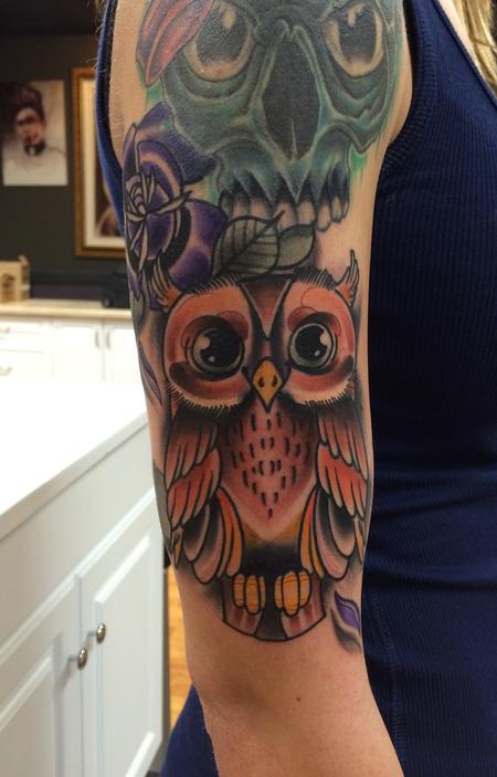 Mike Riedl - Traditional color own with rose tattoo, Mike Riedl Art Junkies Tattoo 