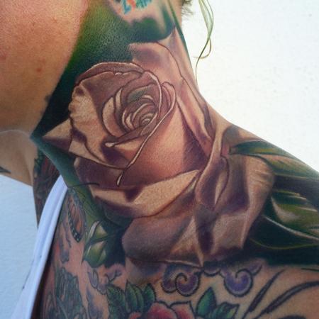 Brent Olson - Realistic color rose tattoo, Brent Olson Art Junkies Tattoo.
