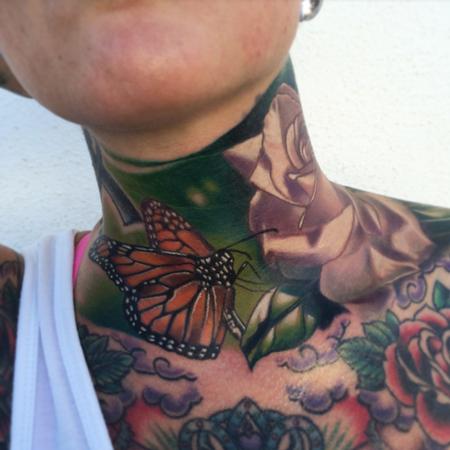 Brent Olson - Realistic color Monarch butterfly tattoo, Brent Olson Art Junkeis Tattoo 