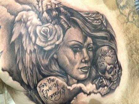 Big Gus - black and grey realistic portrait tattoo, Big Gus Art Junkies Tattoo