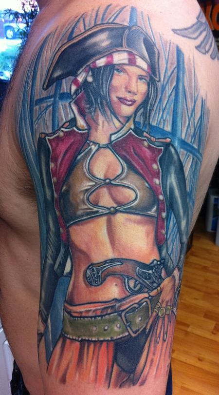 Pirate woman custom color tattoo Chris Burnett Art Junkies
