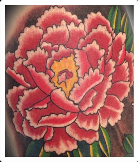 Tattoos - traditional color peony flower tattoo, Scott Grosjean Art Junkies tattoo - 94898