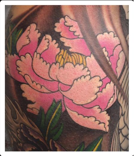 Tattoos - Traditional color Peony flower tattoo, Scott Grosjean Art Junkies tattoo - 94897