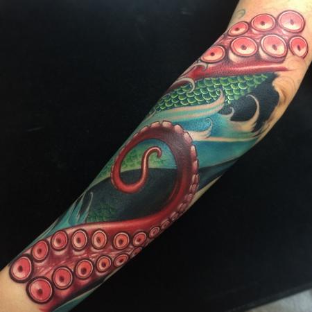 Brent Olson -  realistic tattoo color tentacles octopus mermaid sleeve water portrait, Brent Olson Art Junkies Tattoo 