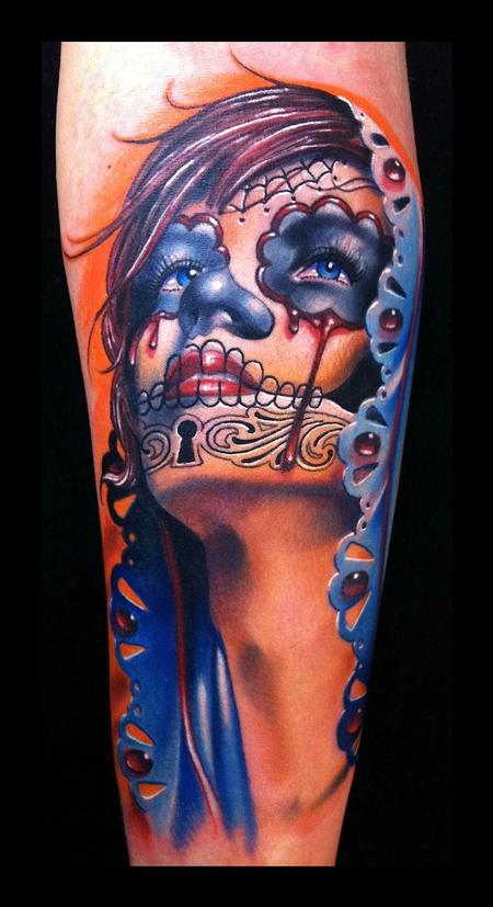 day of the dead realistic woman tattoo brent olson art day of the dead realistic woman tattoo brent olson art
