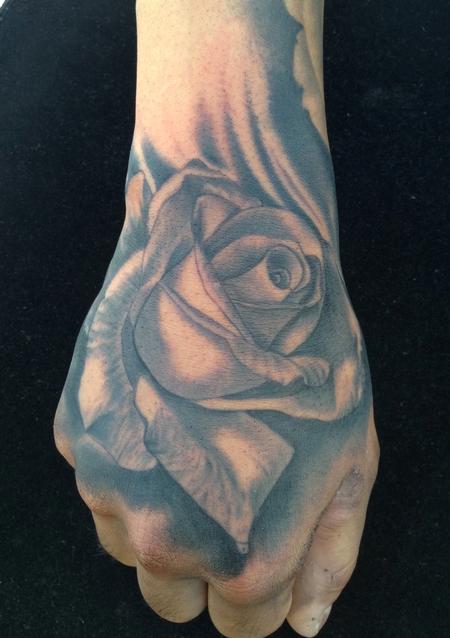 Tattoos - Realistic black and gray rose tattoo, Scott Grosjean Art Junkies Tattoo - 101300