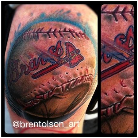 Brent Olson - realistic color braves baseball tattoo, Brent Olson Art Junkies Tattoo
