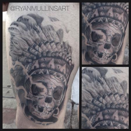 Ryan Mullins - Black and Grey Indian chief skull