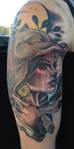 Gary Dunn - traditional girl with wolf head color, Gary Dunn Art Junkies Tattoo