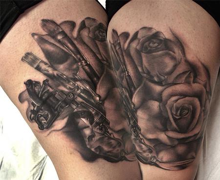 Ryan Mullins - Black and grey roses and art supplies 