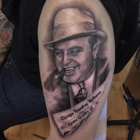 Tattoos - Black and grey portrait of Al Capone - 94377