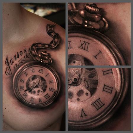 Tattoos - Black and grey pocket watch - 100203