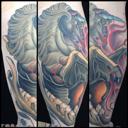 Tim Mcevoy - traditional color unicorn tattoo, Tim McEvoy Art Junkies Tattoo