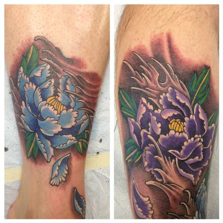Scott Grosjean - Color peonie flower tattoo , Scott Grosjean Art Junkies Tattoo 