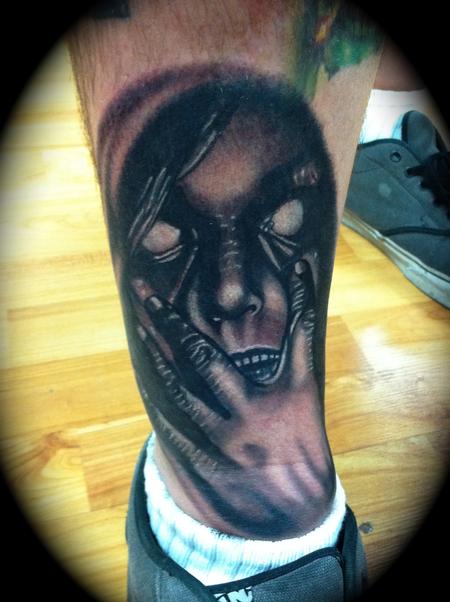 Scott Grosjean - Creepy black and grey face Scott Grosjean Art Junkies Tattoo