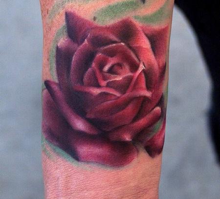 Ryan Mullins - realistic color rose tattoo by Ryan Mullins at Art Junkies Tattoo, Hesperia CA
