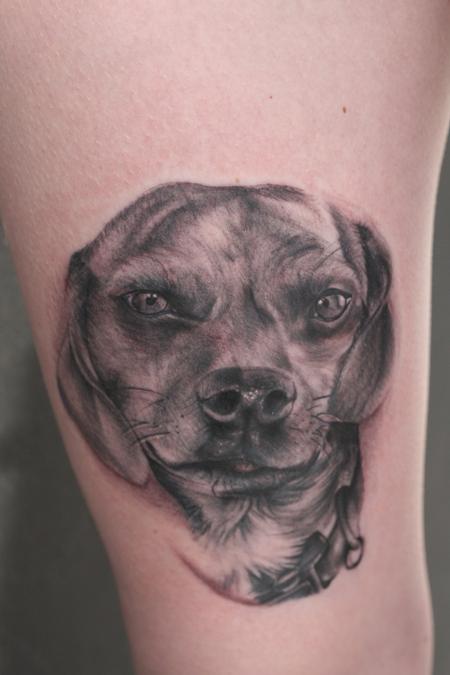 Ryan Mullins - black and gray realistic portrait dog tattoo