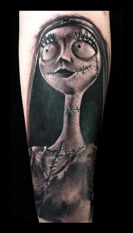 One piece of a realistic black and grey sleeve of Nightmare Before Christmas