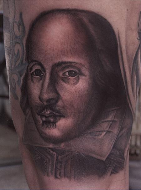 Ryan Mullins - Black and Gray Shakespeare Portrait Tattoo