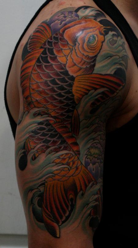 Art Junkies Tattoo Studio : Tattoos : New School : Traditional colored koi fish tattoo Art Junkies Tattoo Studio : Tattoos : New School : Traditional colored koi fish tattoo