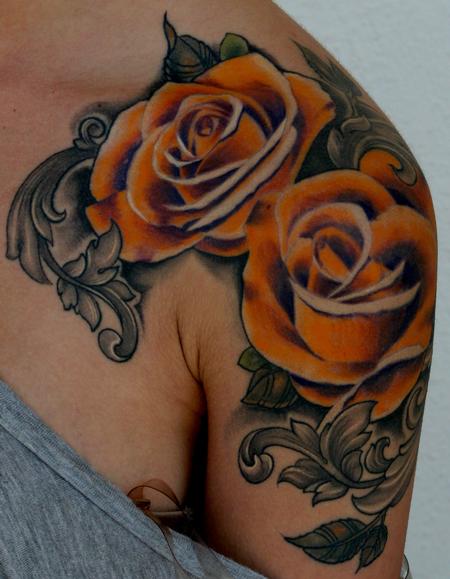 Tattoos Tattoos Body Part Shoulder Colorful rose with filagre