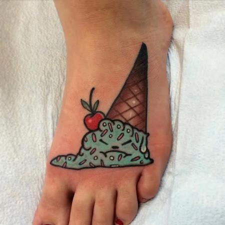 Mike Riedl - Traditional color ice cream cone with cherry tattoo, Mike Riedl Art Junkies Tattoo 