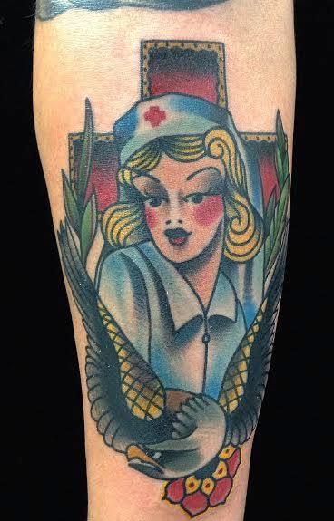 Art Junkies Tattoo Studio : Tattoos : Pin Up : Traditional color nurse with  eagle tattoo, Gary Dunn Art Junkies Tattoo