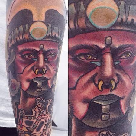 Gary Dunn - Traditional color Mayan Warrior Gary Dunn Art Junkies Tattoo