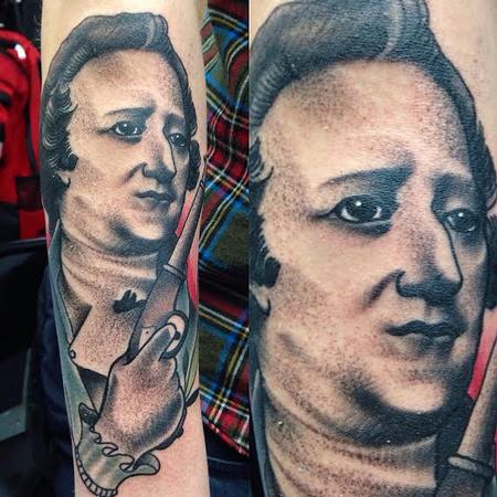 Gary Dunn - Black and gray Alexander Hamilton portrait, Gary Dunn Art Junkies Tattoo