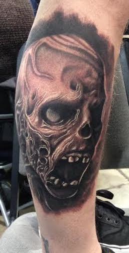 Tattoos - Realistic black and gray zombie tattoo, Scott Grosjean Art Junkies Tattoo - 99696