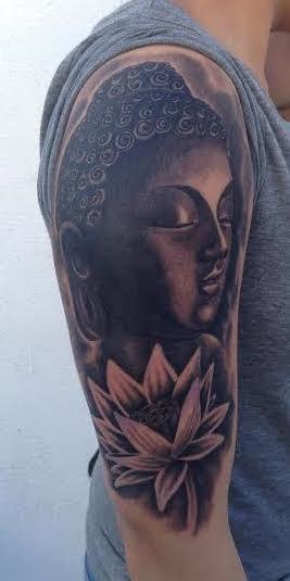 Tattoos - Black and gray buddha tattoo with flower. Scott Grosjean Art Junkies Tattoo - 100588