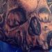 Tattoos - realistic black and gray skull, with spider web tattoo, Big Gus Art Junkies Tattoo - 70809