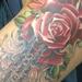 realistic color roses with script tattoo, Tim McEvoy Art Junkies tattoo Tattoo Thumbnail