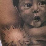 Tattoos - Realistic black and gray portrait of baby with angel wings. Ryan Mullins Art Junkies Tattoo - 101981